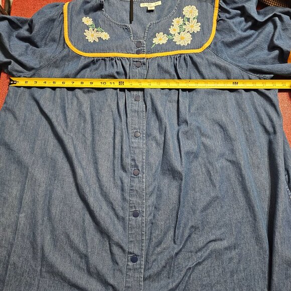 Go Softly Snap Front Patio Dress 3X Embroidered Daisy Cottagecore Prairie Kaftan - Picture 7 of 8